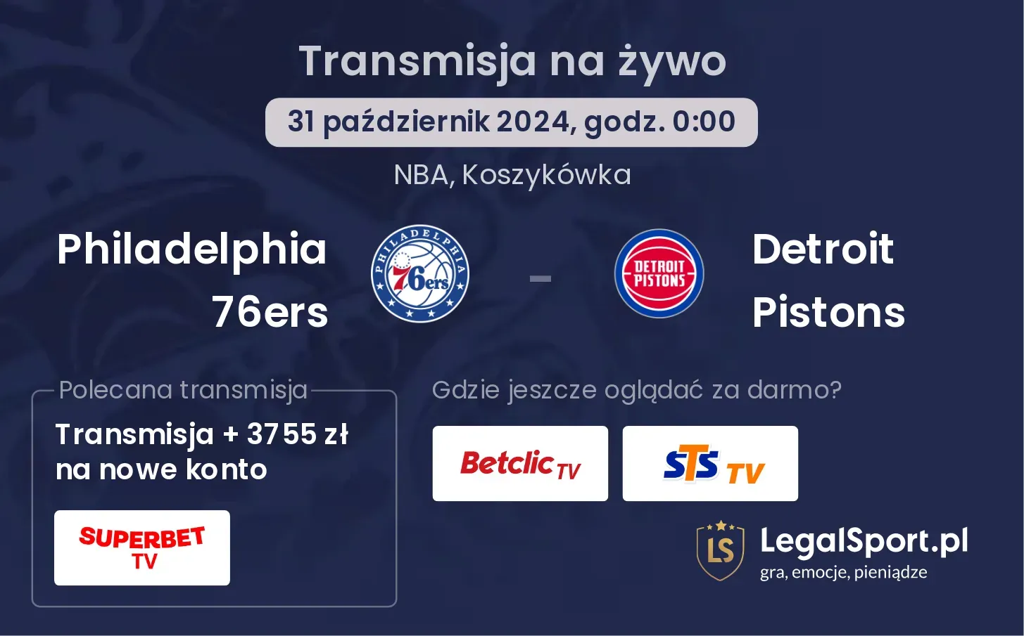 Philadelphia 76ers - Detroit Pistons transmisja na żywo