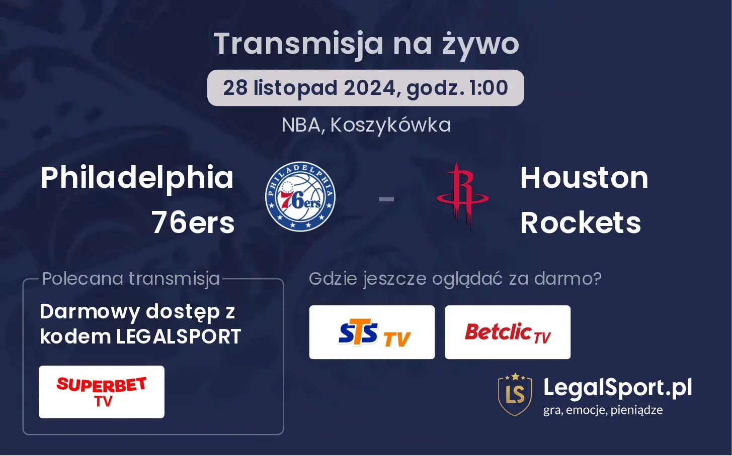 Philadelphia 76ers - Houston Rockets transmisja na żywo