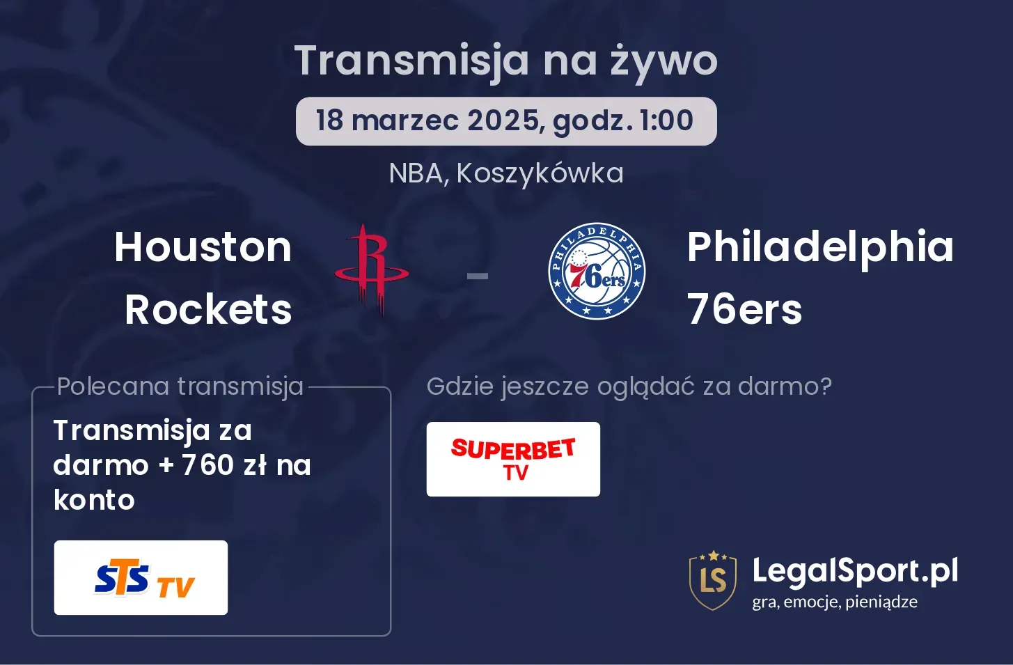 Houston Rockets - Philadelphia 76ers gdzie oglądać?