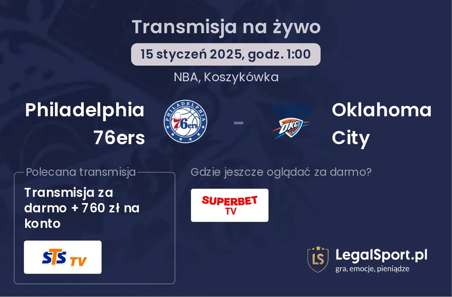 Philadelphia 76ers - Oklahoma City gdzie oglądać transmisję?