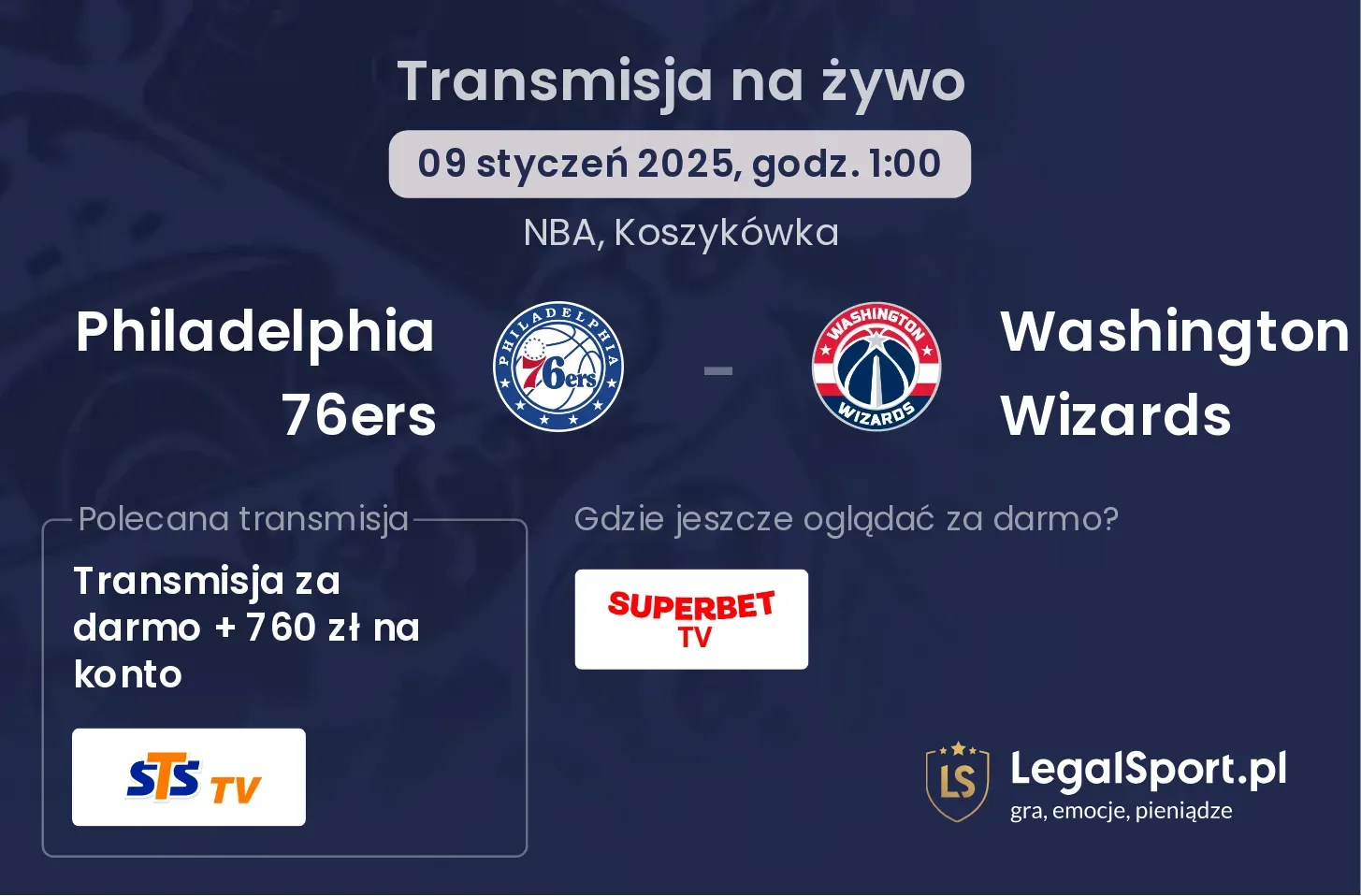 Philadelphia 76ers - Washington Wizards transmisja na żywo