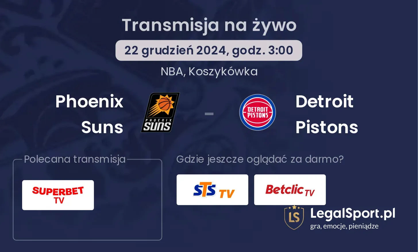 Phoenix Suns - Detroit Pistons transmisja na żywo