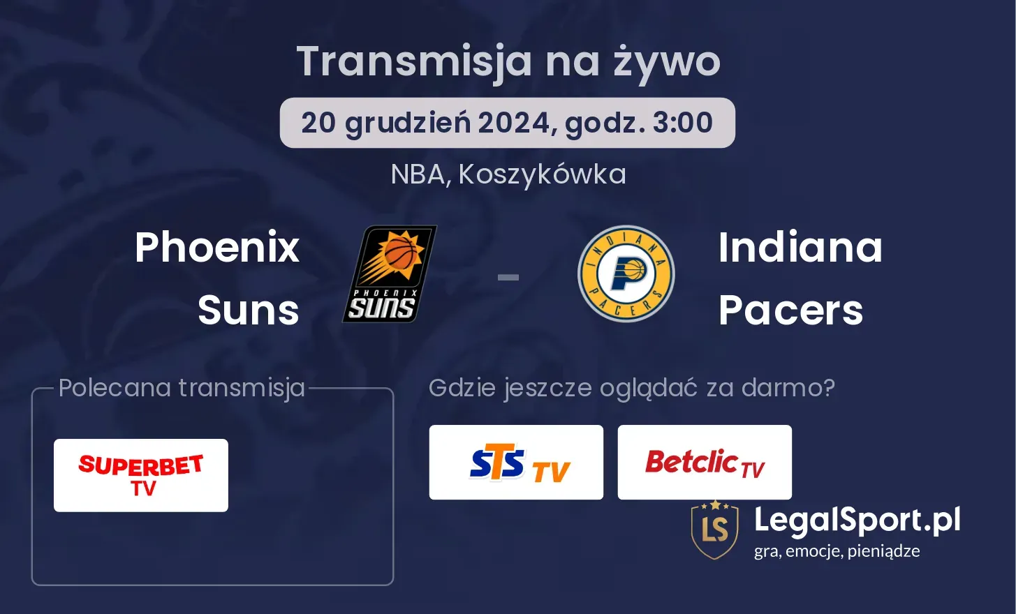 Phoenix Suns - Indiana Pacers transmisja na żywo