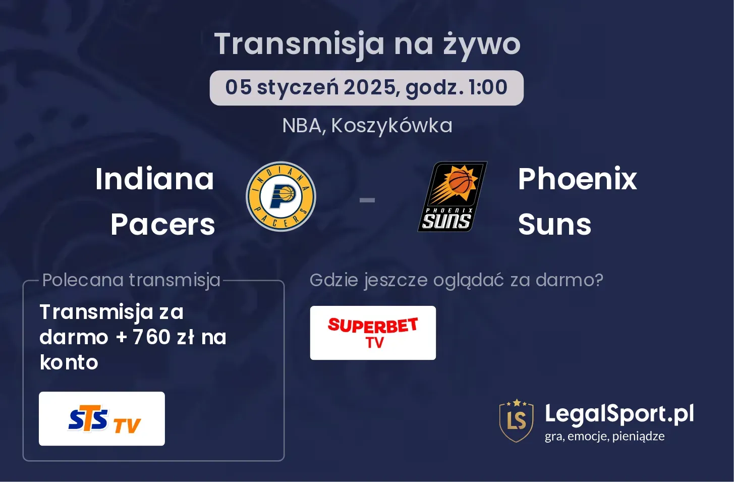 Phoenix Suns - Indiana Pacers gdzie oglądać?