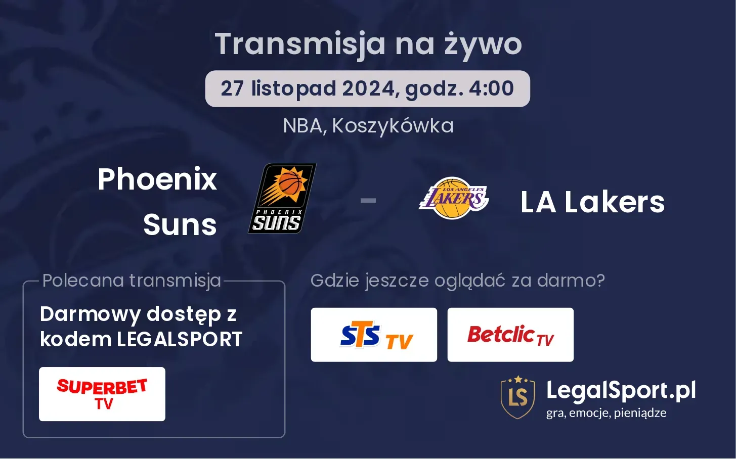 Phoenix Suns - LA Lakers gdzie oglądać transmisję?