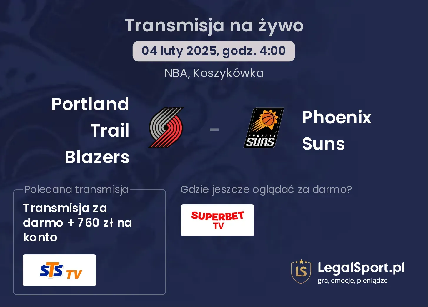 Portland Trail Blazers - Phoenix Suns gdzie oglądać transmisję?