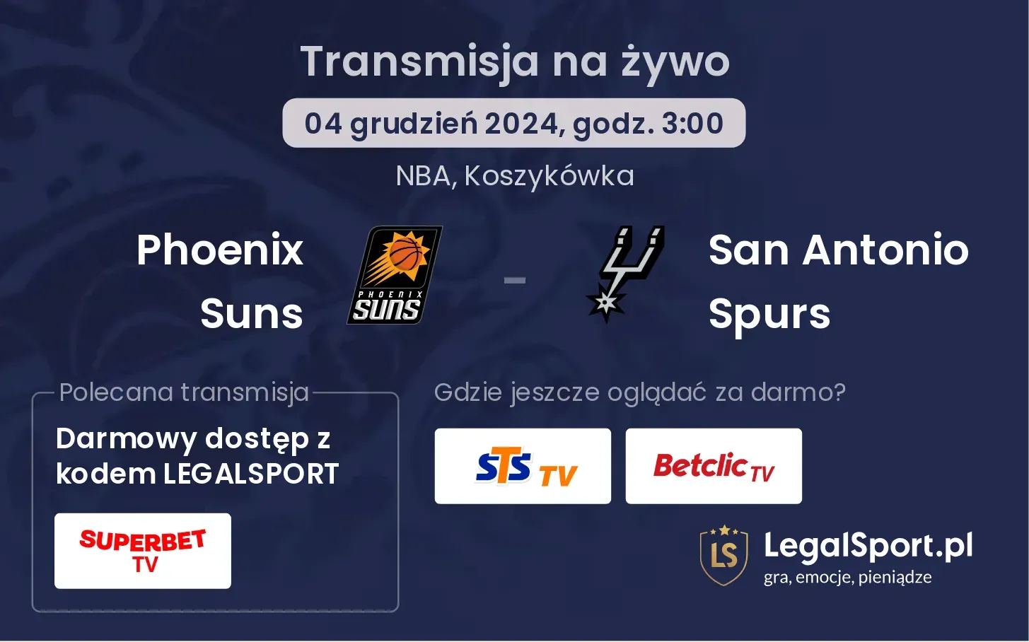 Phoenix Suns - San Antonio Spurs transmisja na żywo