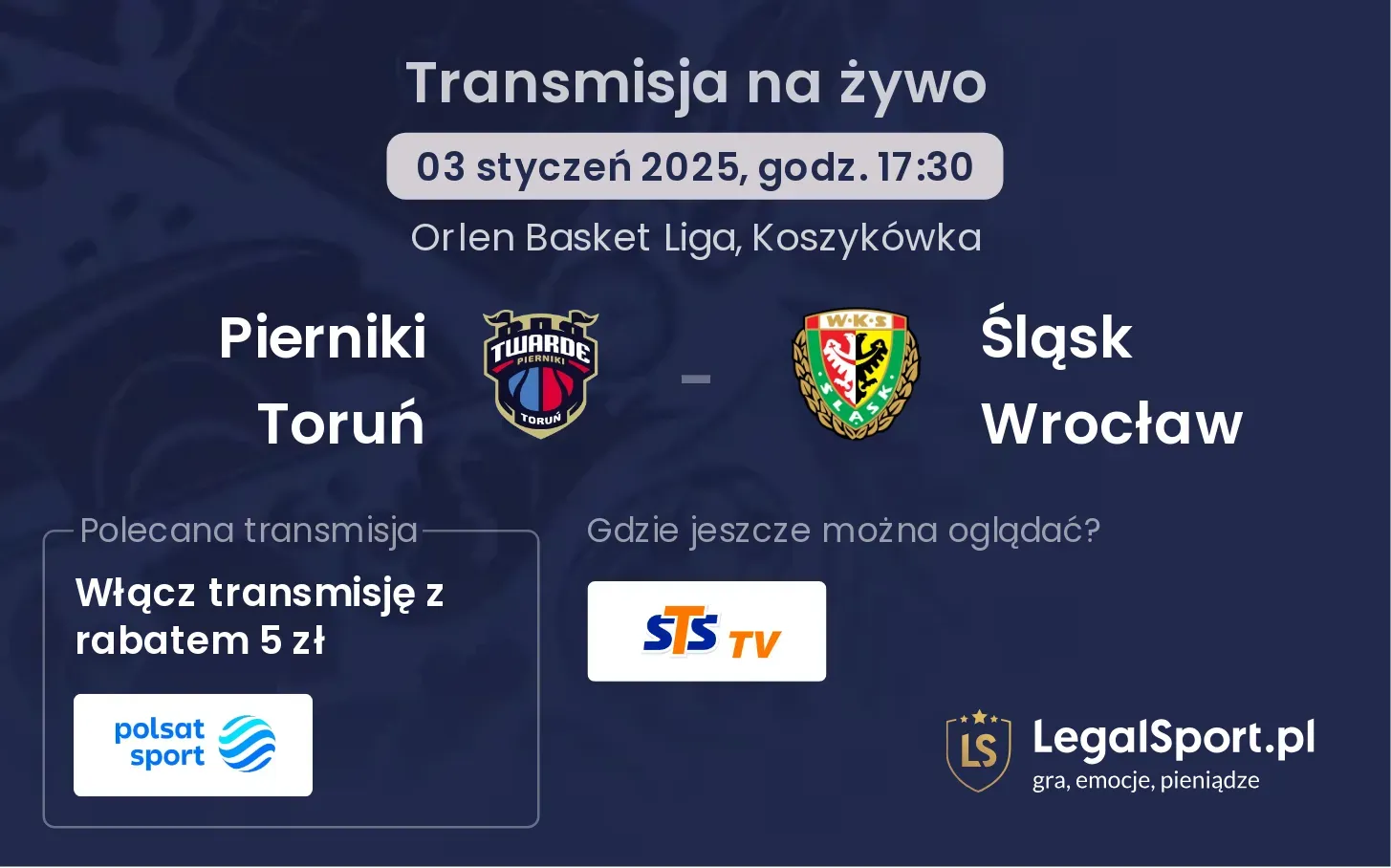 Pierniki Toruń - Śląsk Wrocław transmisja na żywo