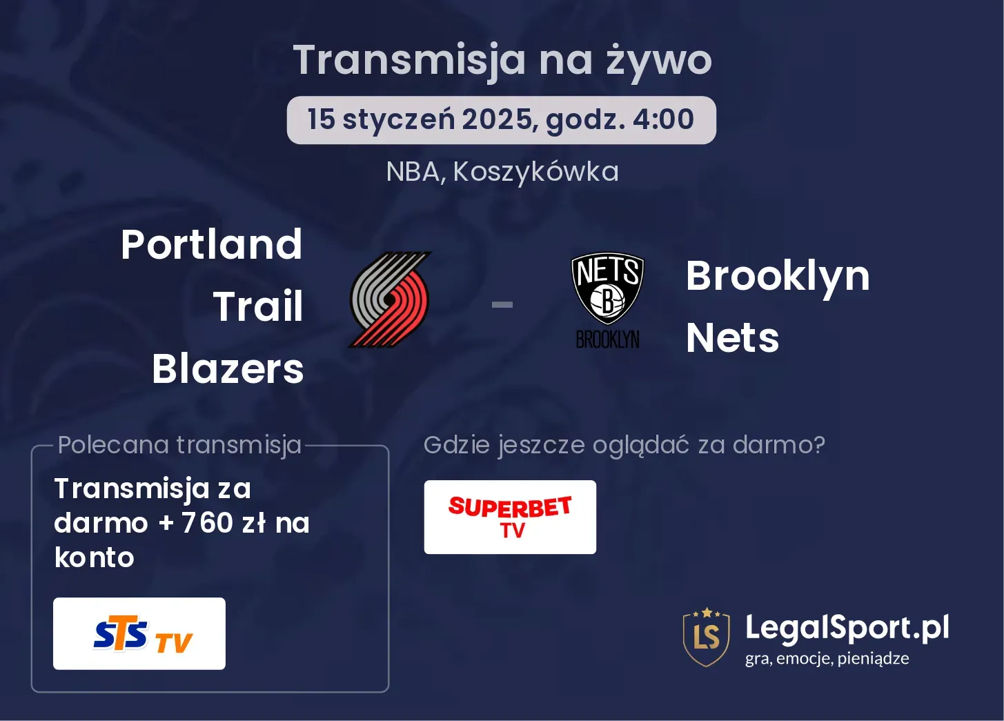 Portland Trail Blazers - Brooklyn Nets transmisja na żywo