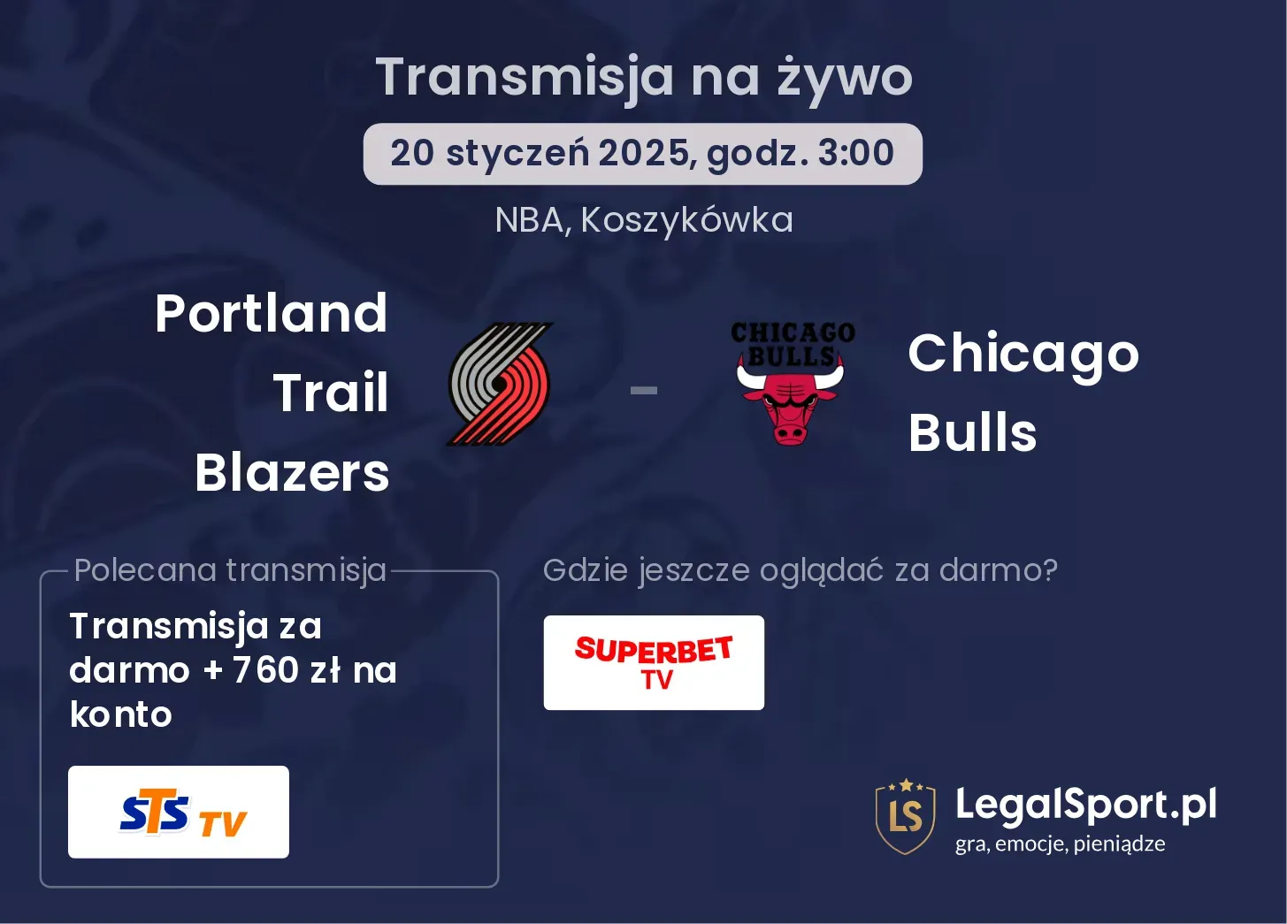 Portland Trail Blazers - Chicago Bulls transmisja na żywo