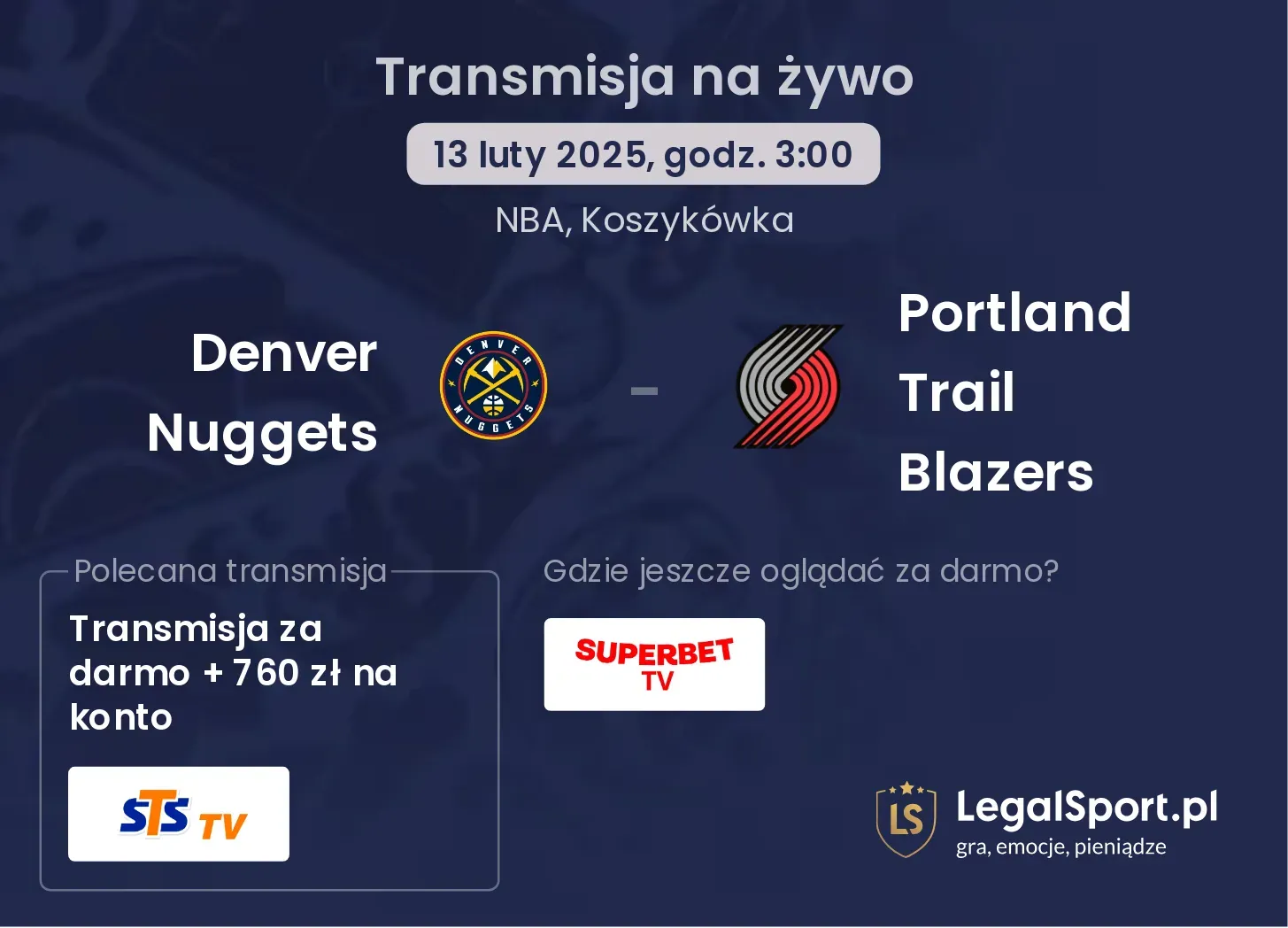 Portland Trail Blazers - Denver Nuggets gdzie oglądać?