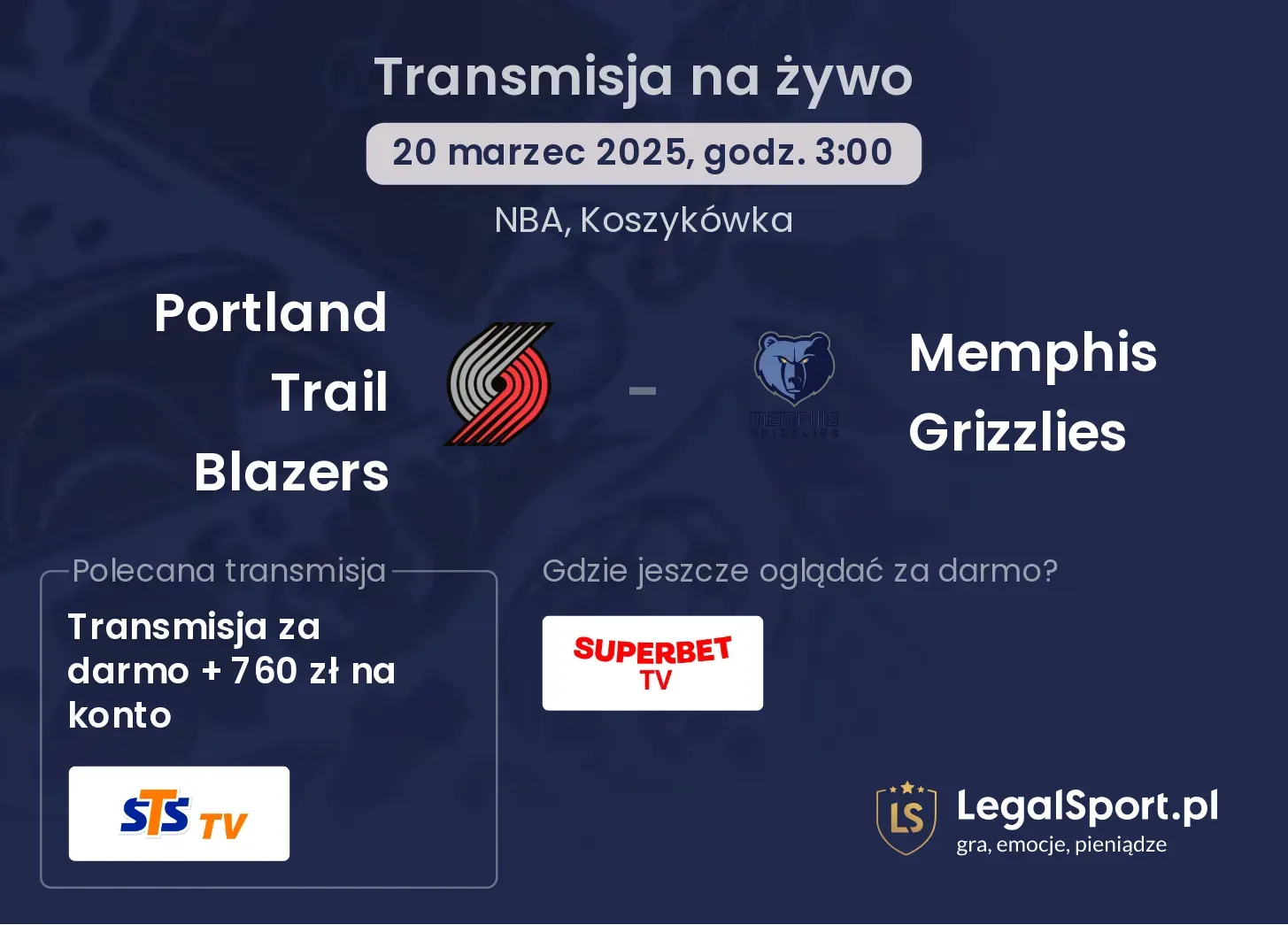 Portland Trail Blazers - Memphis Grizzlies gdzie oglądać?