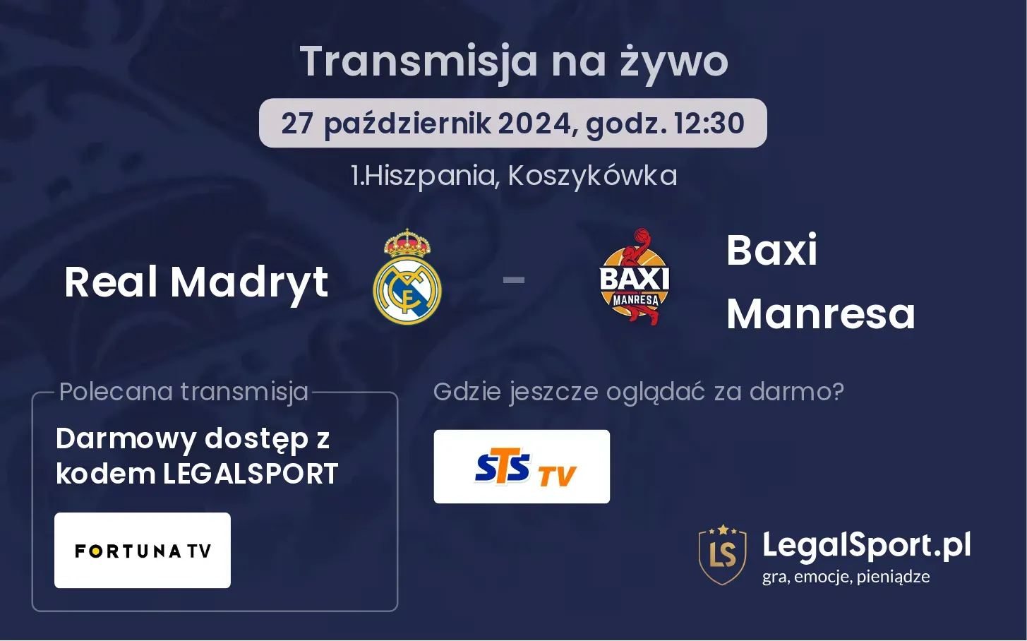 Real Madryt - Baxi Manresa transmisja na żywo