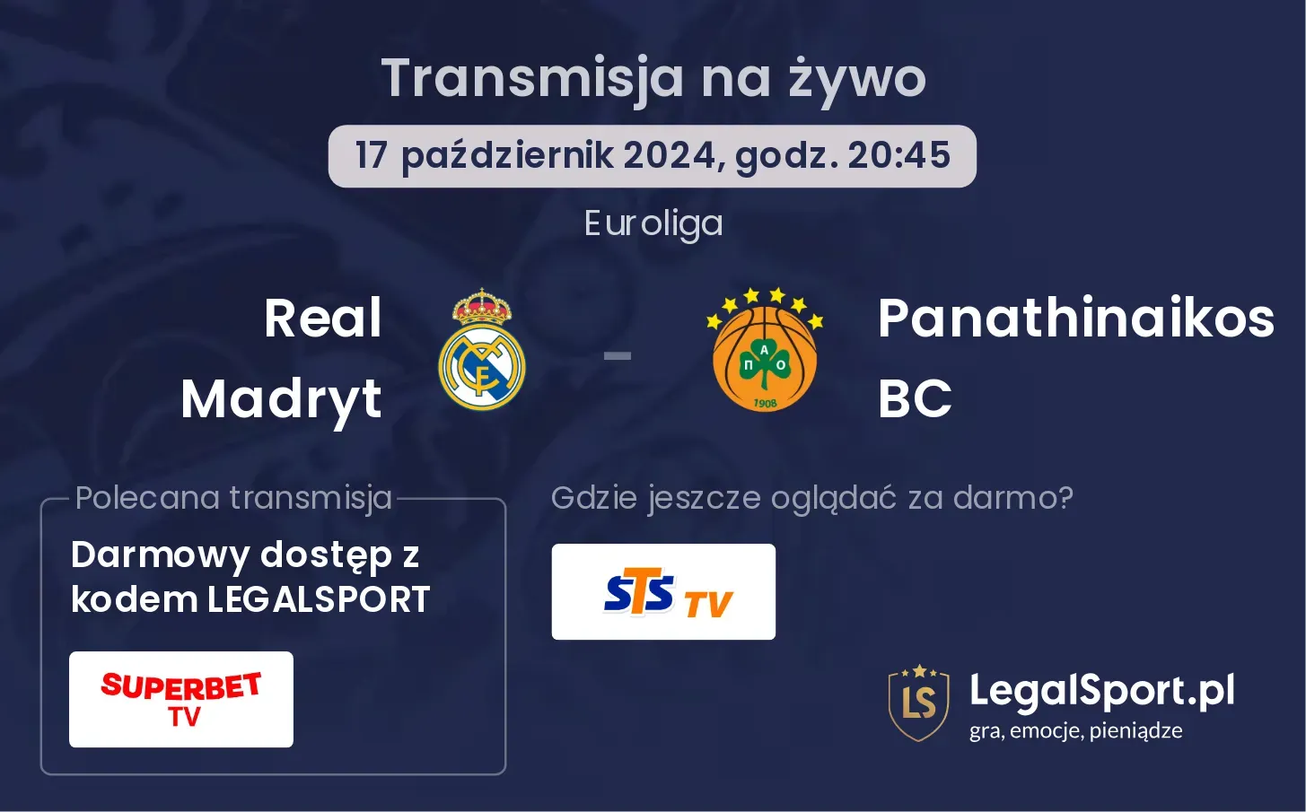 Real Madryt - Panathinaikos BC gdzie oglądać? 17.10, godz. 20:45