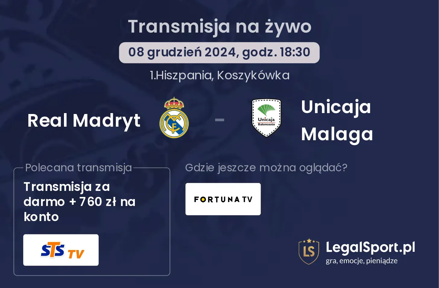 Real Madryt - Unicaja Malaga transmisja na żywo