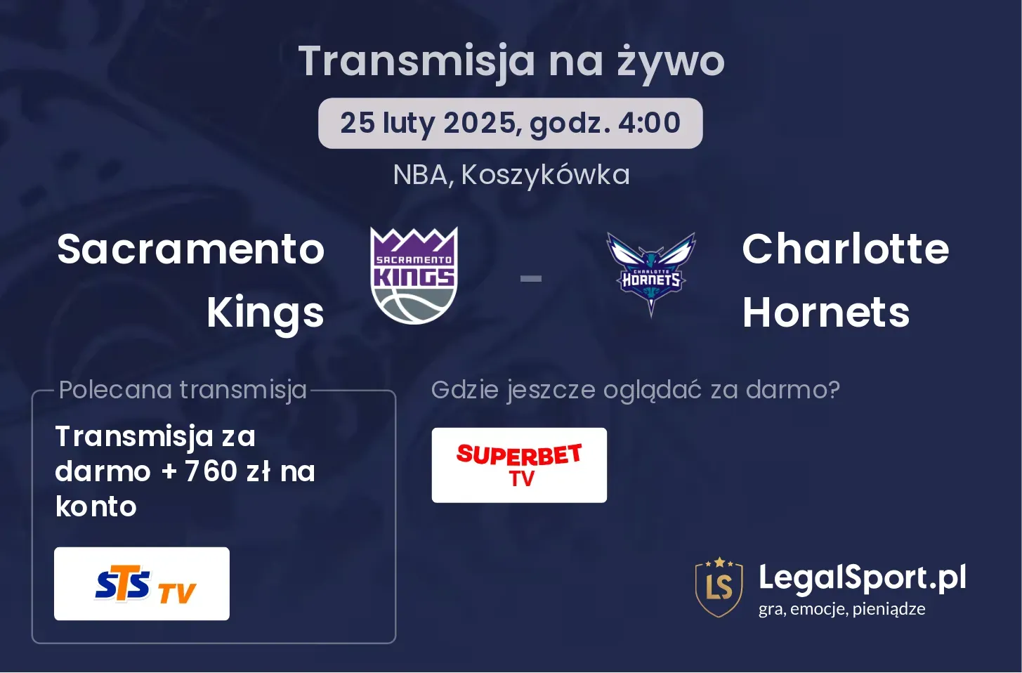 Sacramento Kings - Charlotte Hornets transmisja na żywo