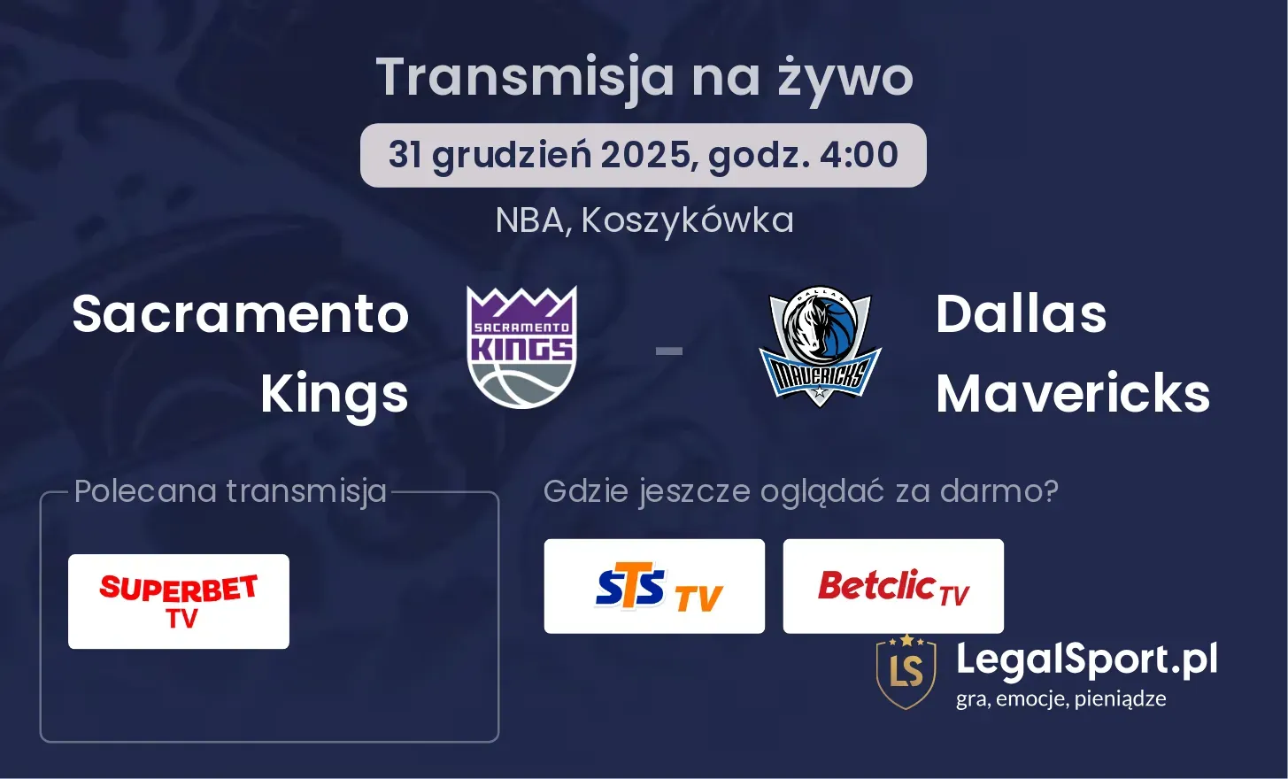 Sacramento Kings - Dallas Mavericks transmisja na żywo