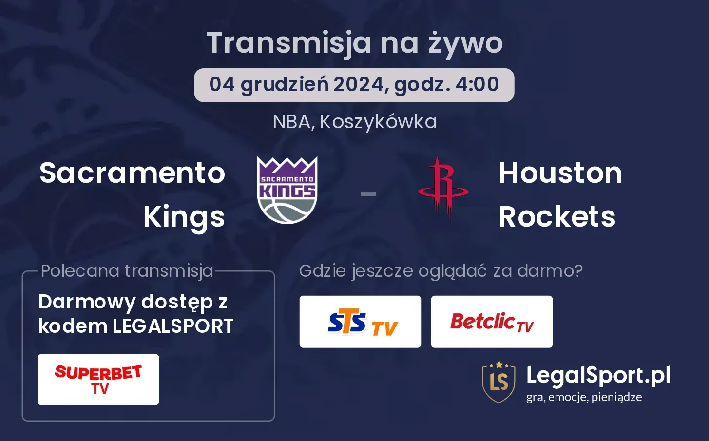 Sacramento Kings - Houston Rockets transmisja na żywo