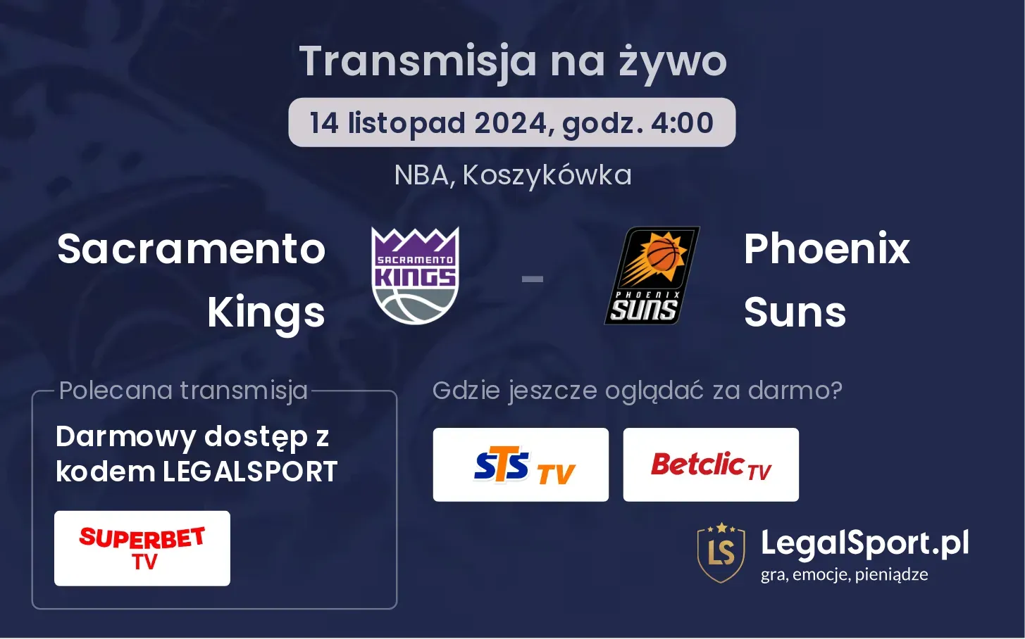 Sacramento Kings - Phoenix Suns transmisja na żywo