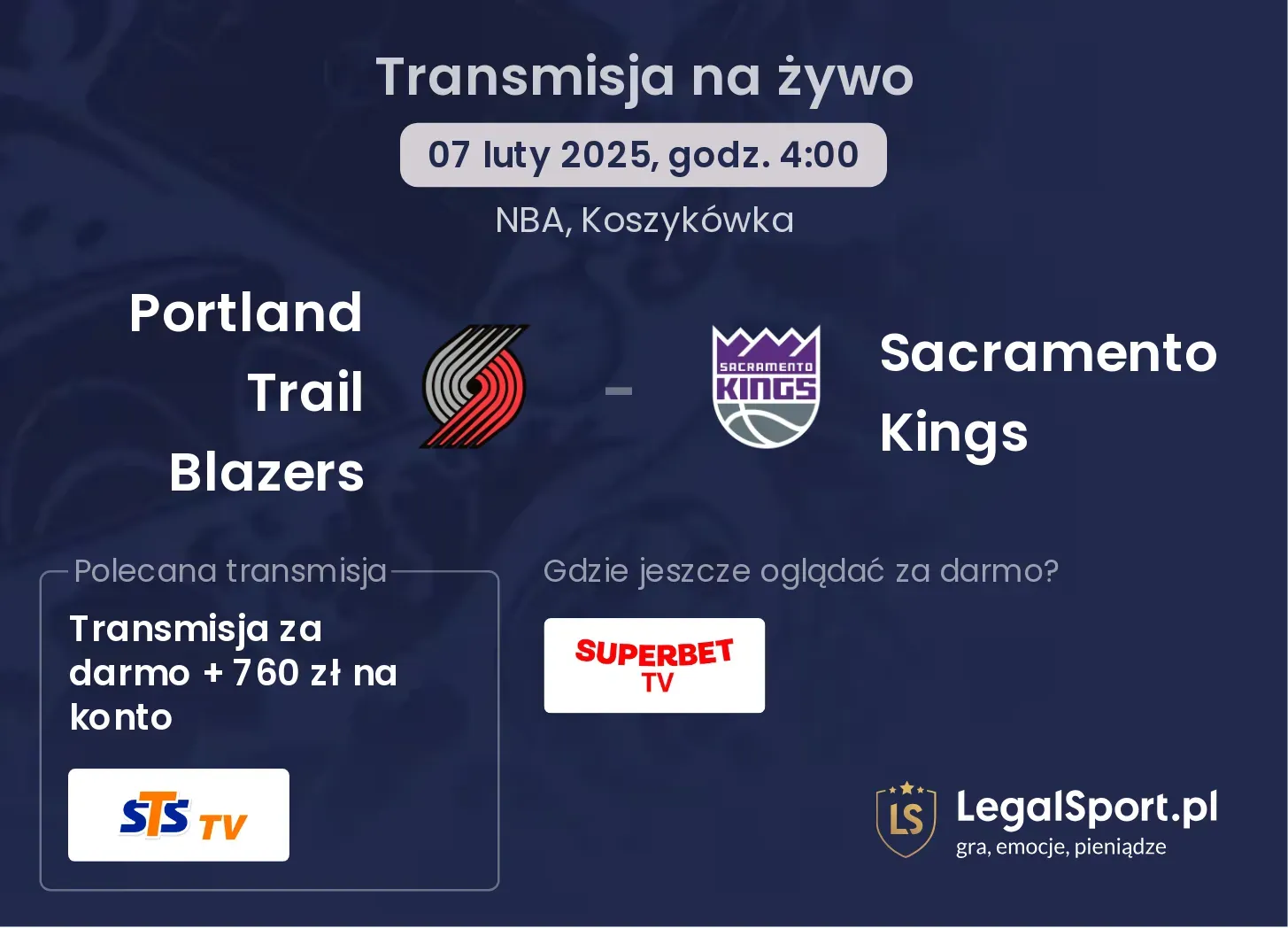 Portland Trail Blazers - Sacramento Kings gdzie oglądać?