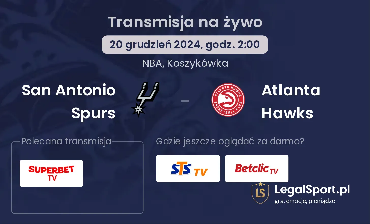 San Antonio Spurs - Atlanta Hawks gdzie oglądać?