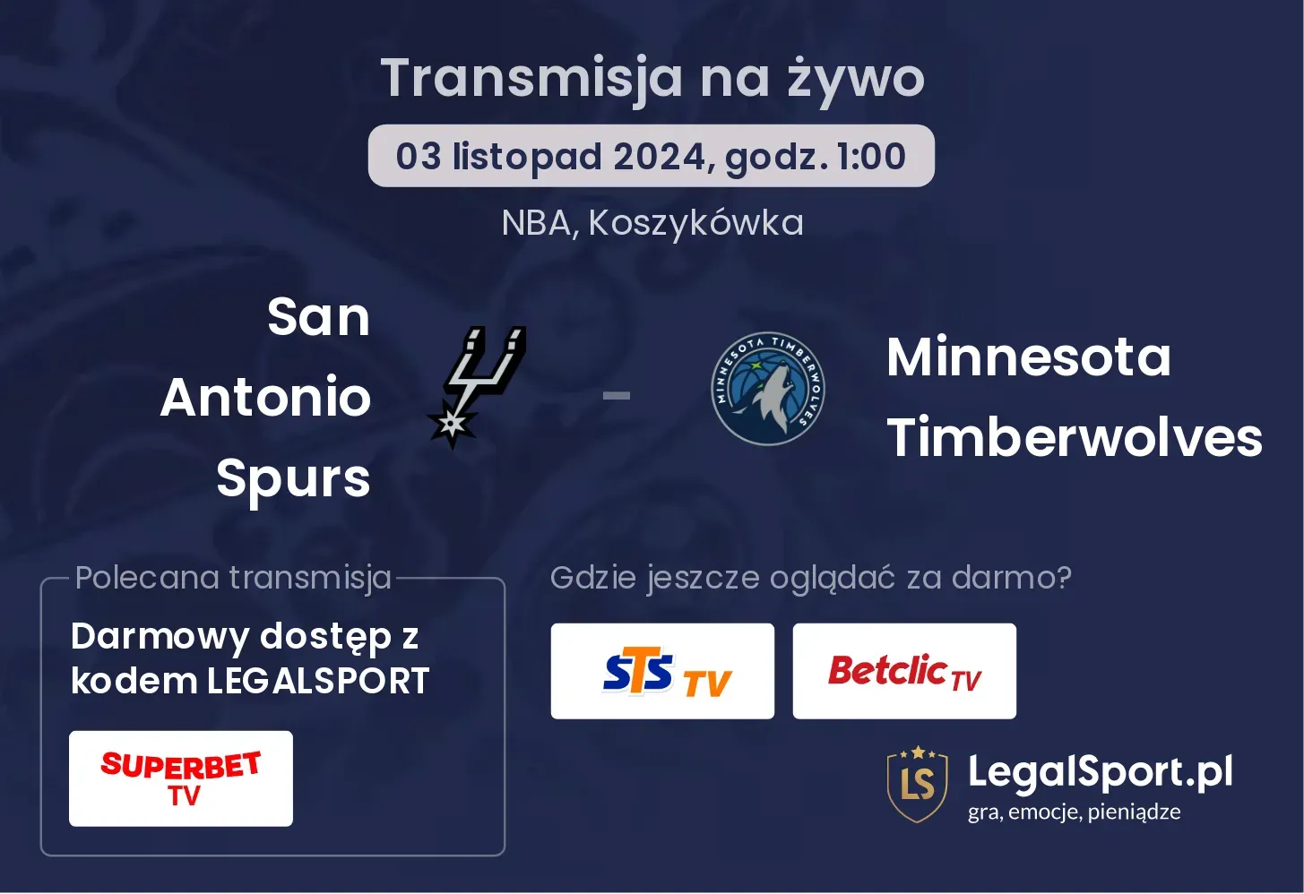 San Antonio Spurs - Minnesota Timberwolves transmisja na żywo