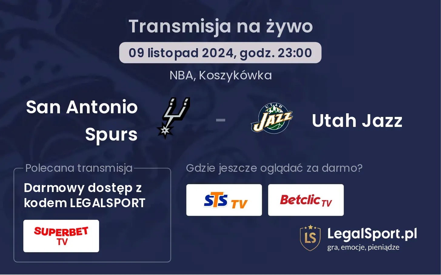 San Antonio Spurs - Utah Jazz transmisja na żywo