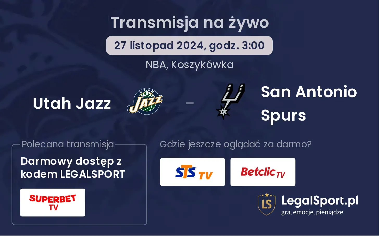 Utah Jazz - San Antonio Spurs gdzie oglądać transmisję?