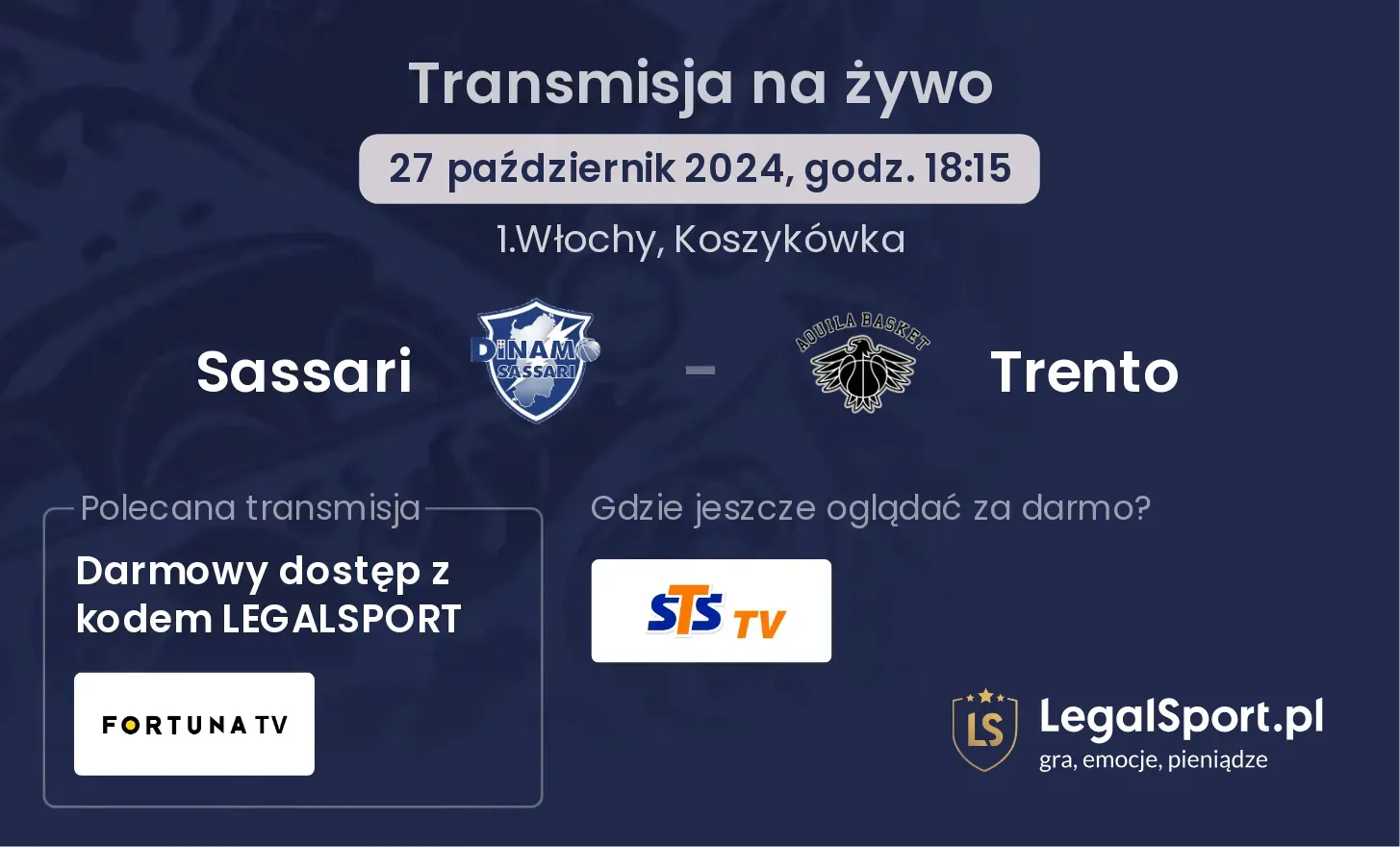 Sassari - Trento gdzie oglądać? 27.10, godz. 18:15