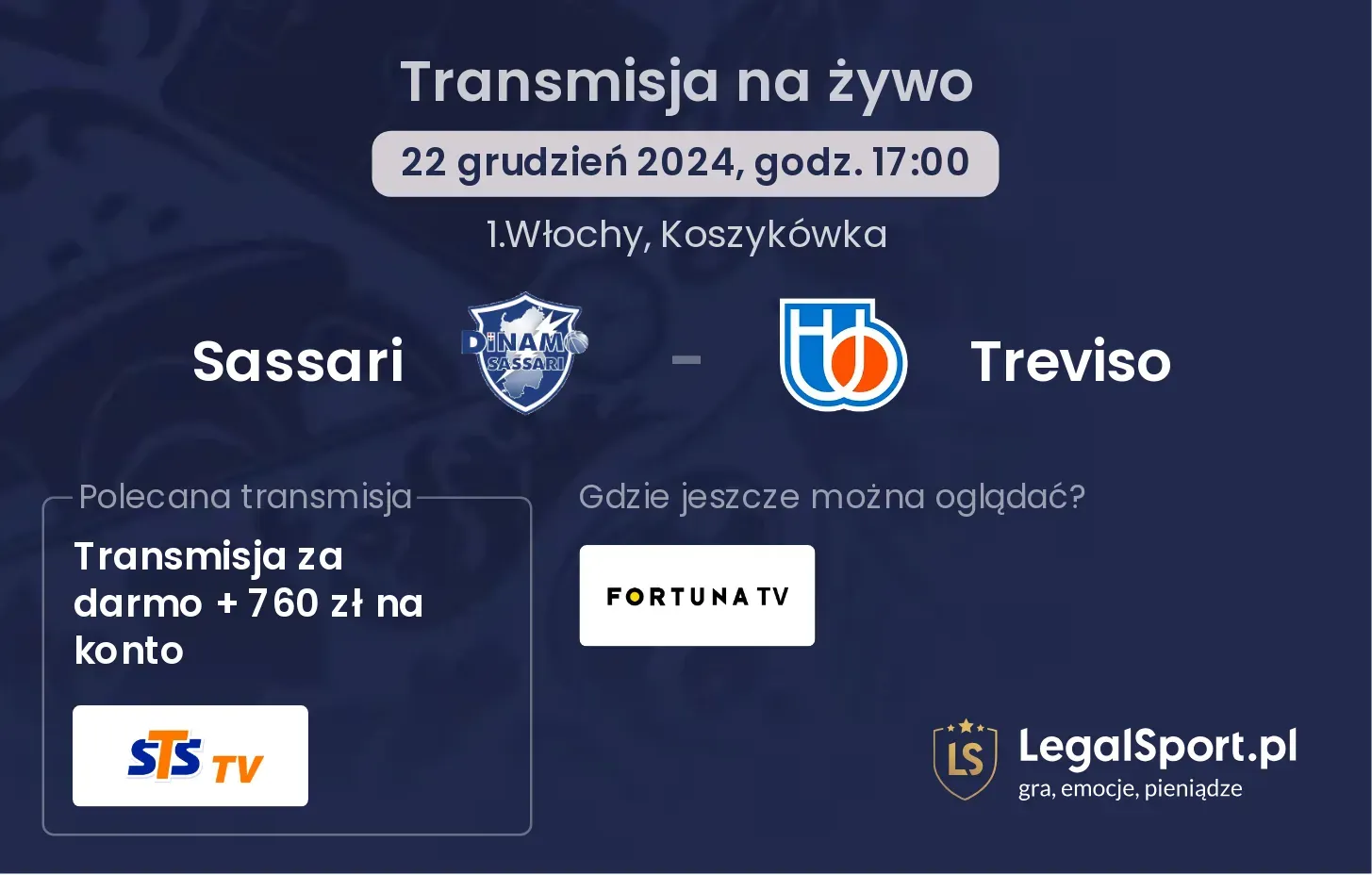 Sassari - Treviso transmisja na żywo