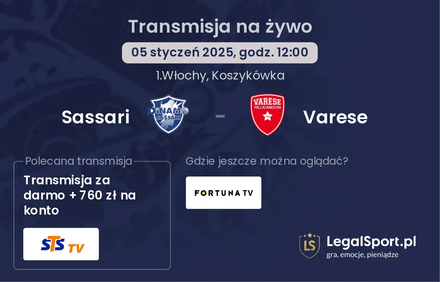 Sassari - Varese transmisja na żywo