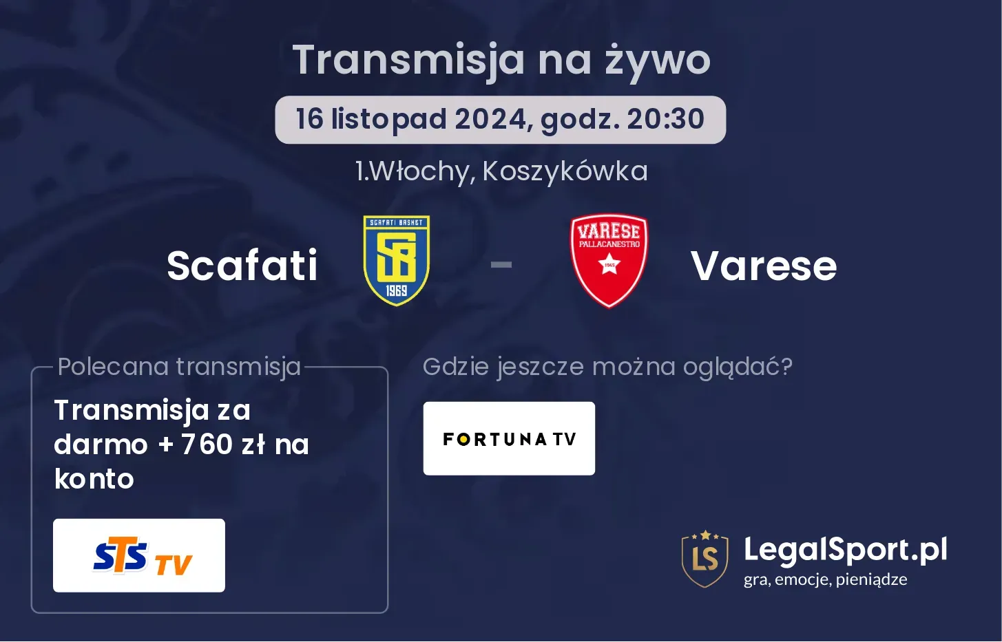 Scafati - Varese gdzie oglądać? 16.11, godz. 20:30