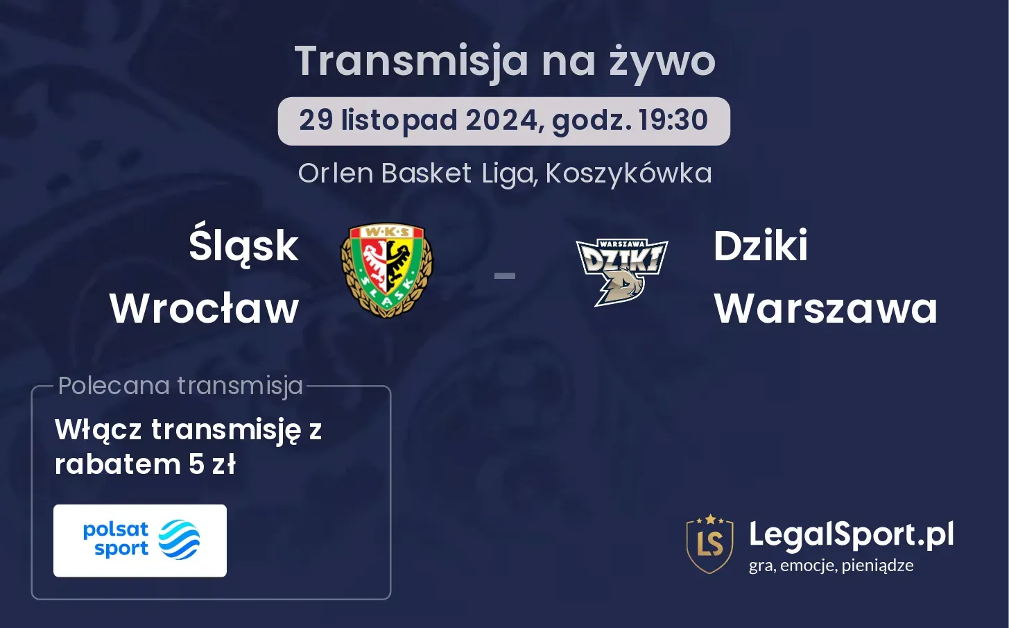 Śląsk Wrocław - Dziki Warszawa transmisja na żywo