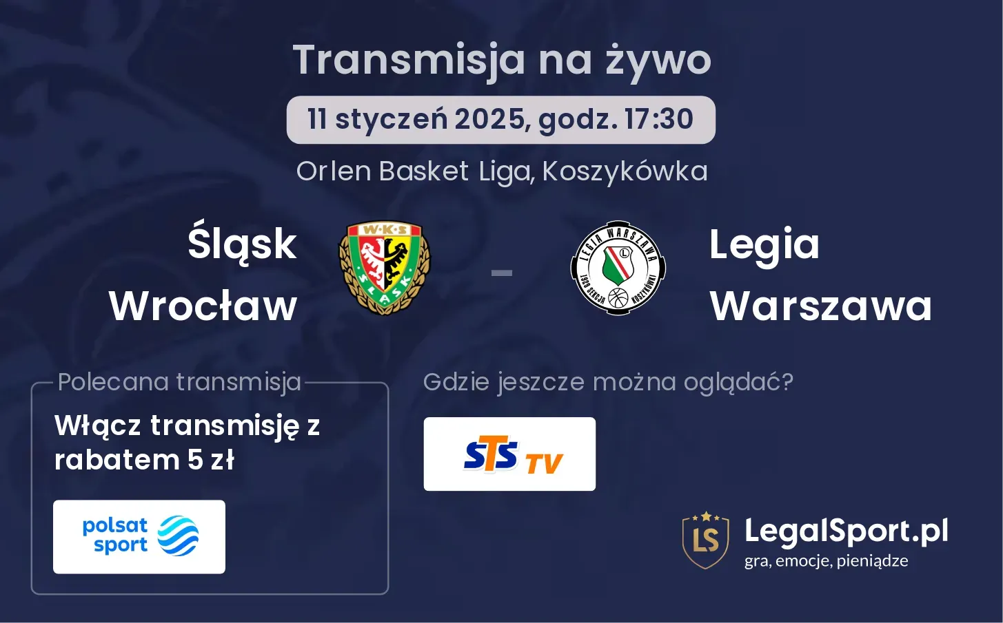 Śląsk Wrocław - Legia Warszawa transmisja na żywo