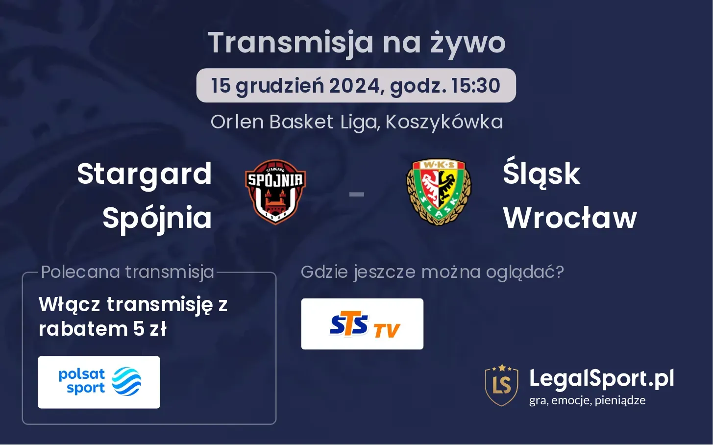 Stargard Spójnia - Śląsk Wrocław transmisja na żywo