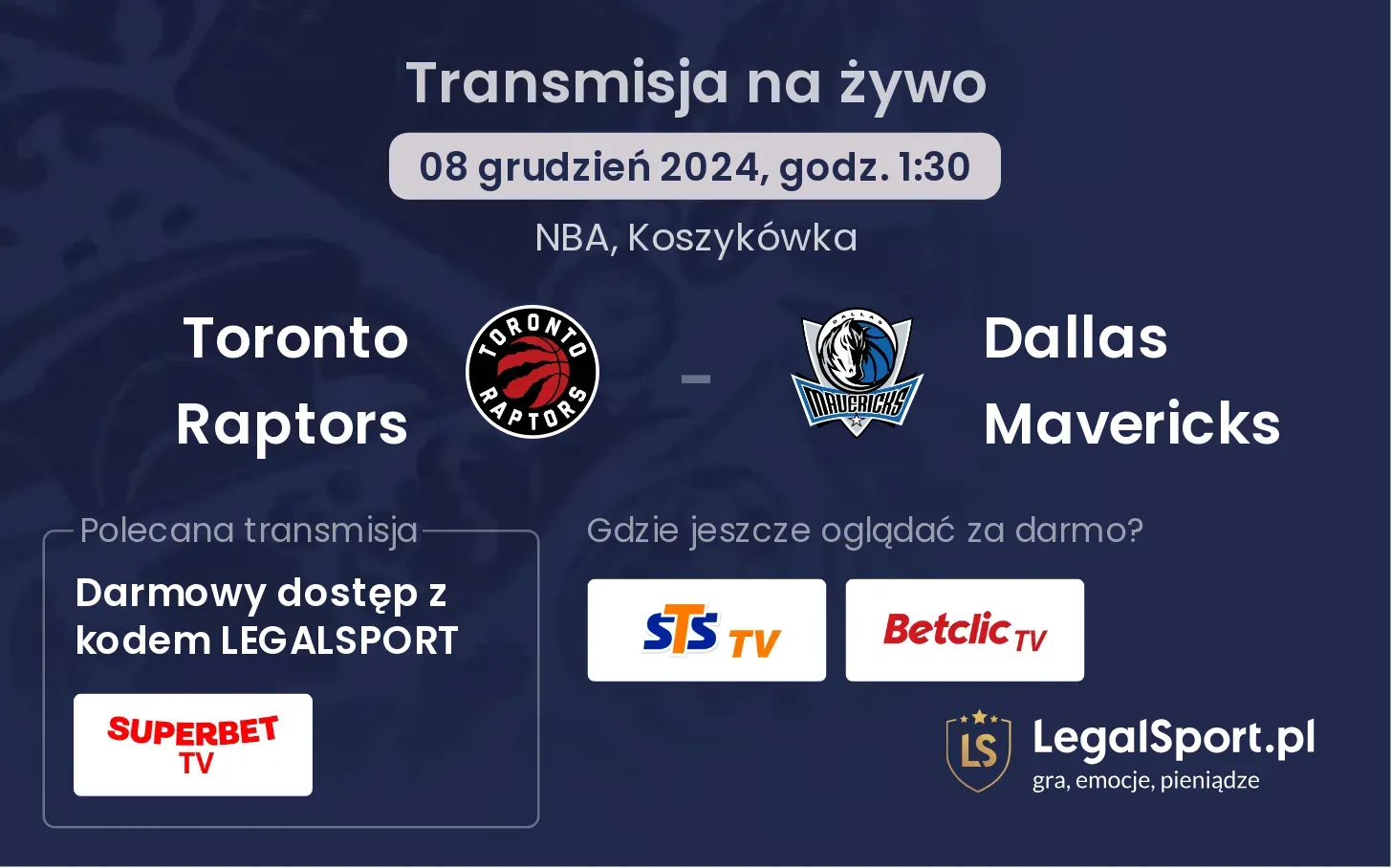 Toronto Raptors - Dallas Mavericks transmisja na żywo