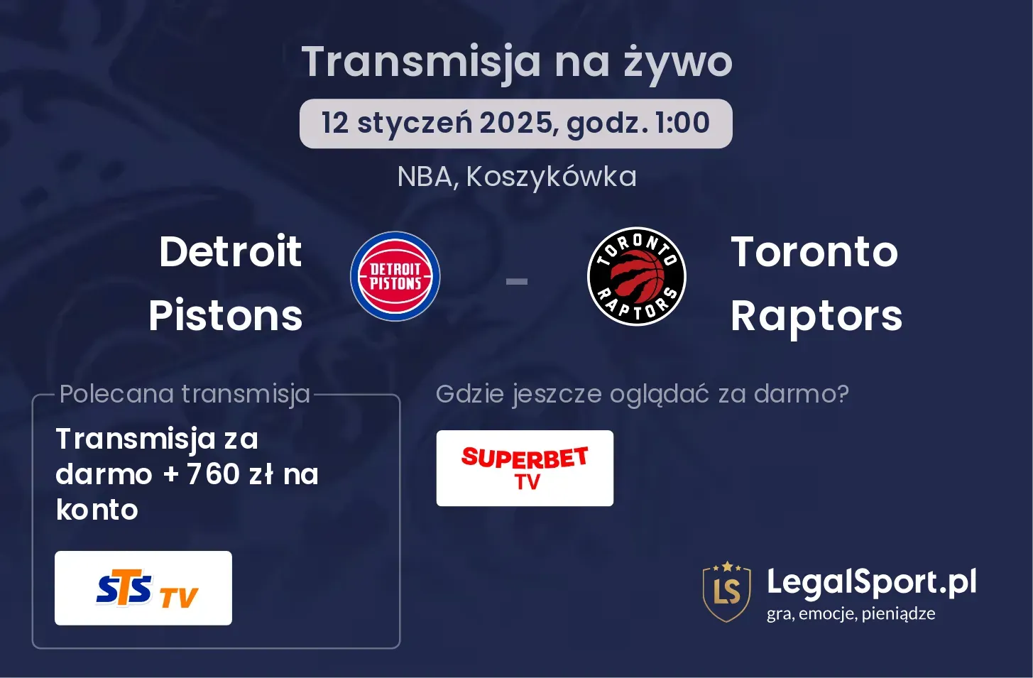 Detroit Pistons - Toronto Raptors gdzie oglądać transmisję?