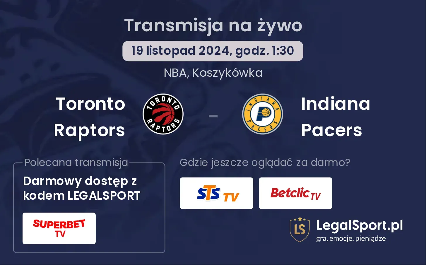 Toronto Raptors - Indiana Pacers transmisja na żywo