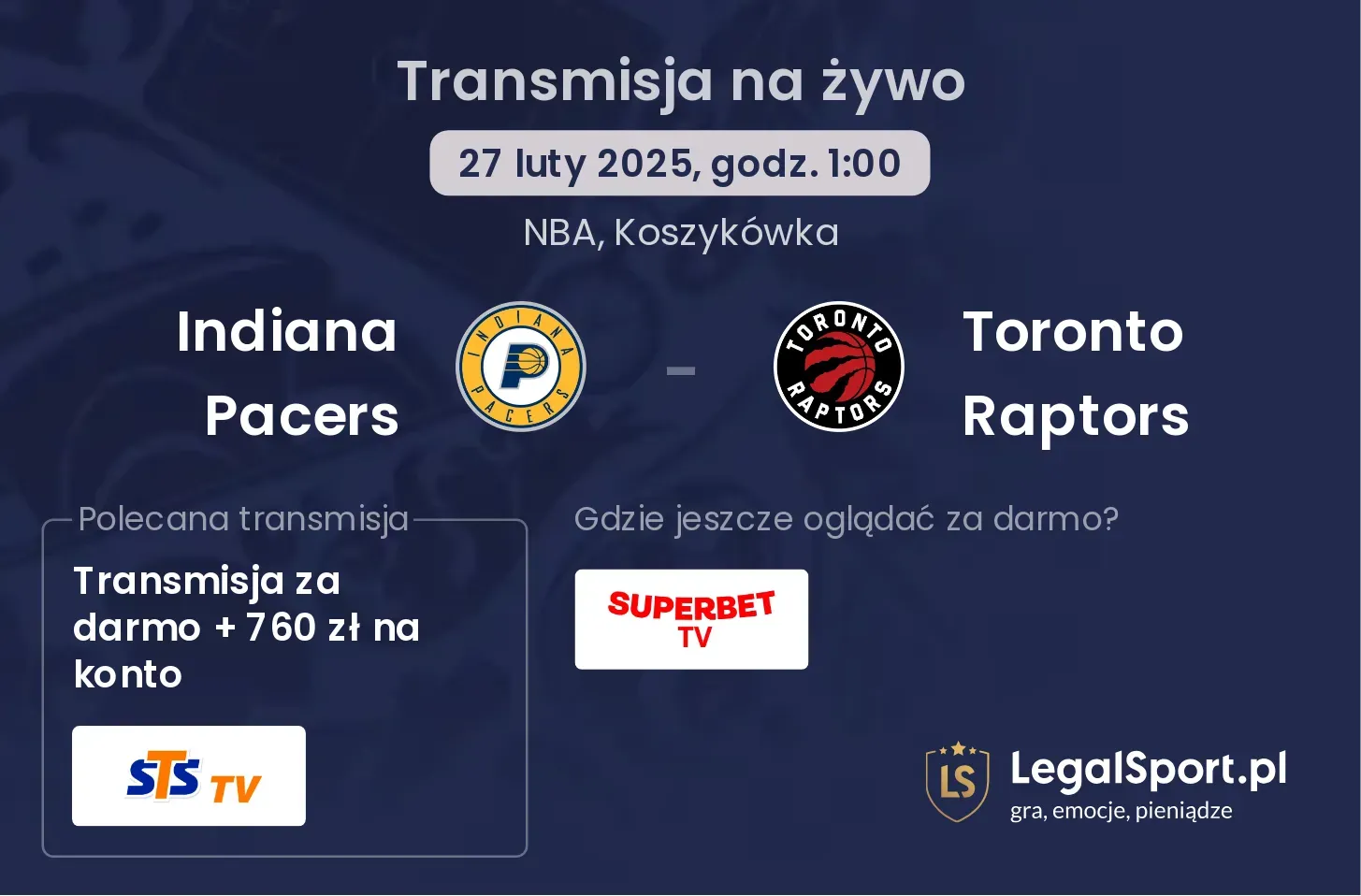 Indiana Pacers - Toronto Raptors gdzie oglądać?