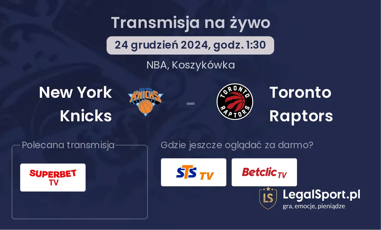 Toronto Raptors - New York Knicks transmisja na żywo