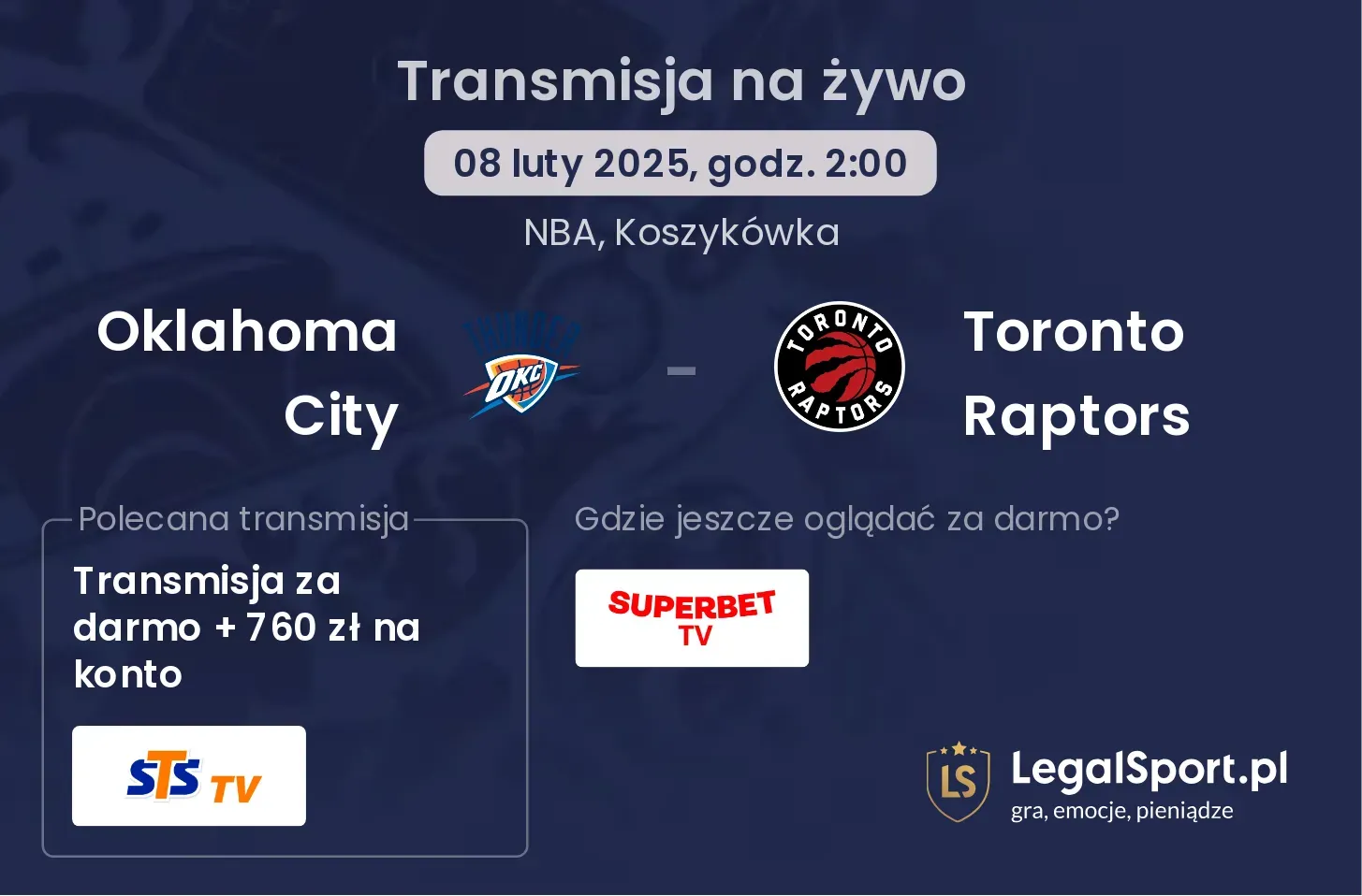 Toronto Raptors - Oklahoma City transmisja na żywo