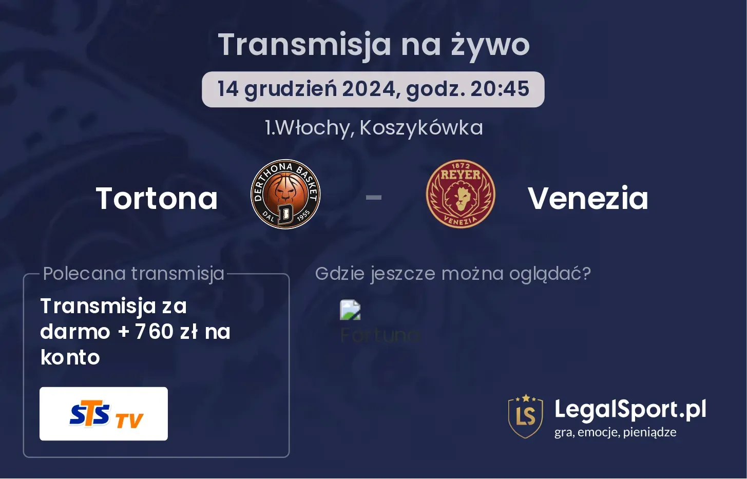 Tortona - Venezia transmisja na żywo