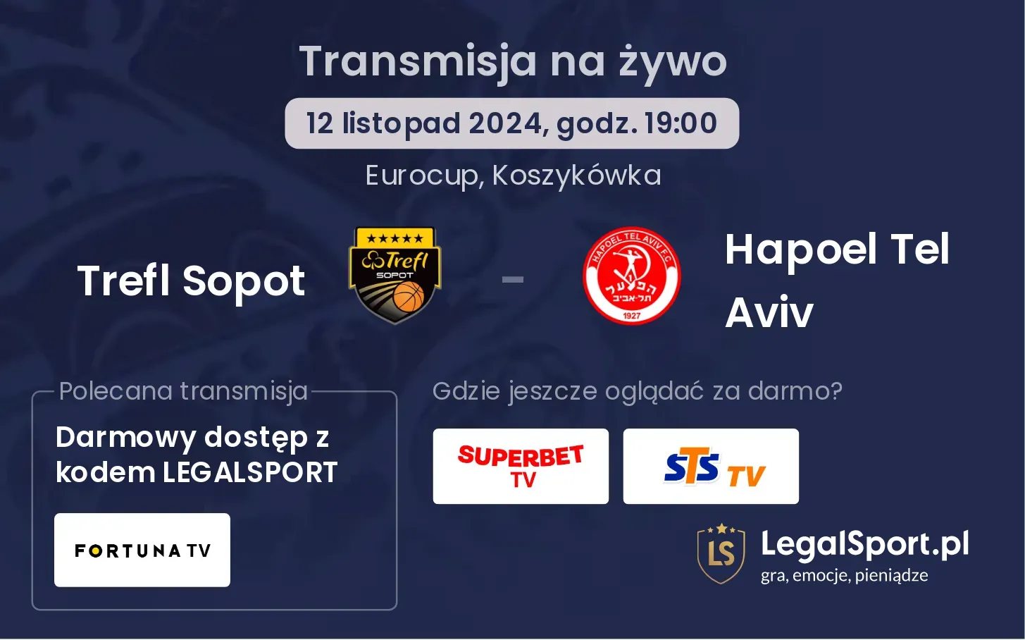 Trefl Sopot - Hapoel Tel Aviv transmisja na żywo