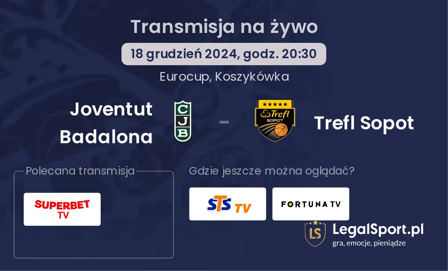 Trefl Sopot - Joventut Badalona transmisja na żywo