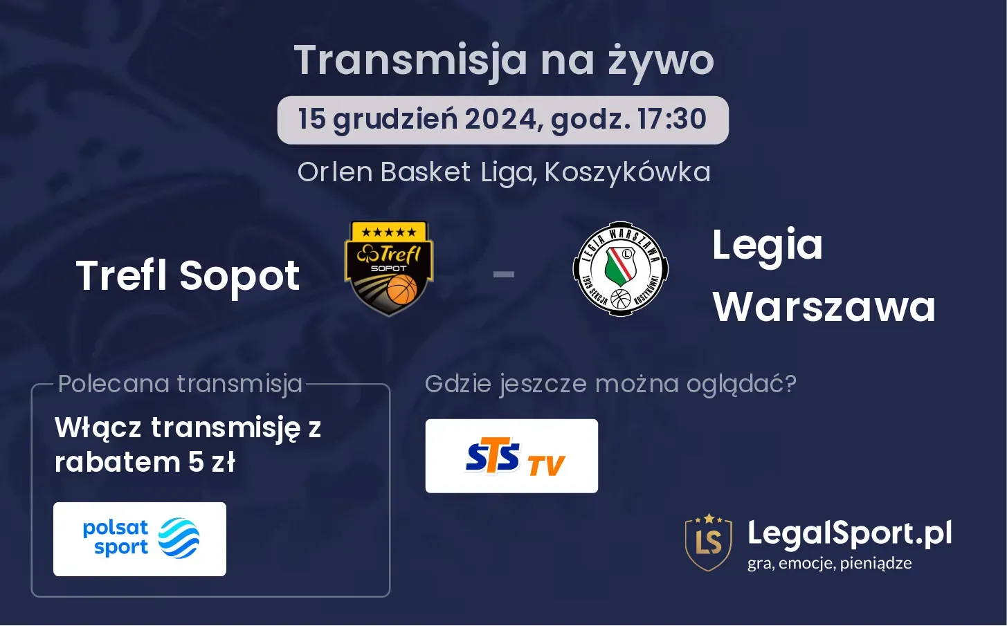 Trefl Sopot - Legia Warszawa transmisja na żywo