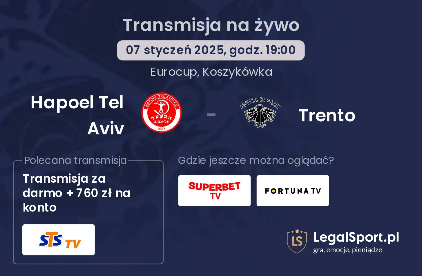 Hapoel Tel Aviv - Trento gdzie oglądać transmisję?