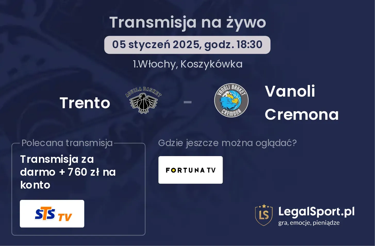 Trento - Vanoli Cremona transmisja na żywo