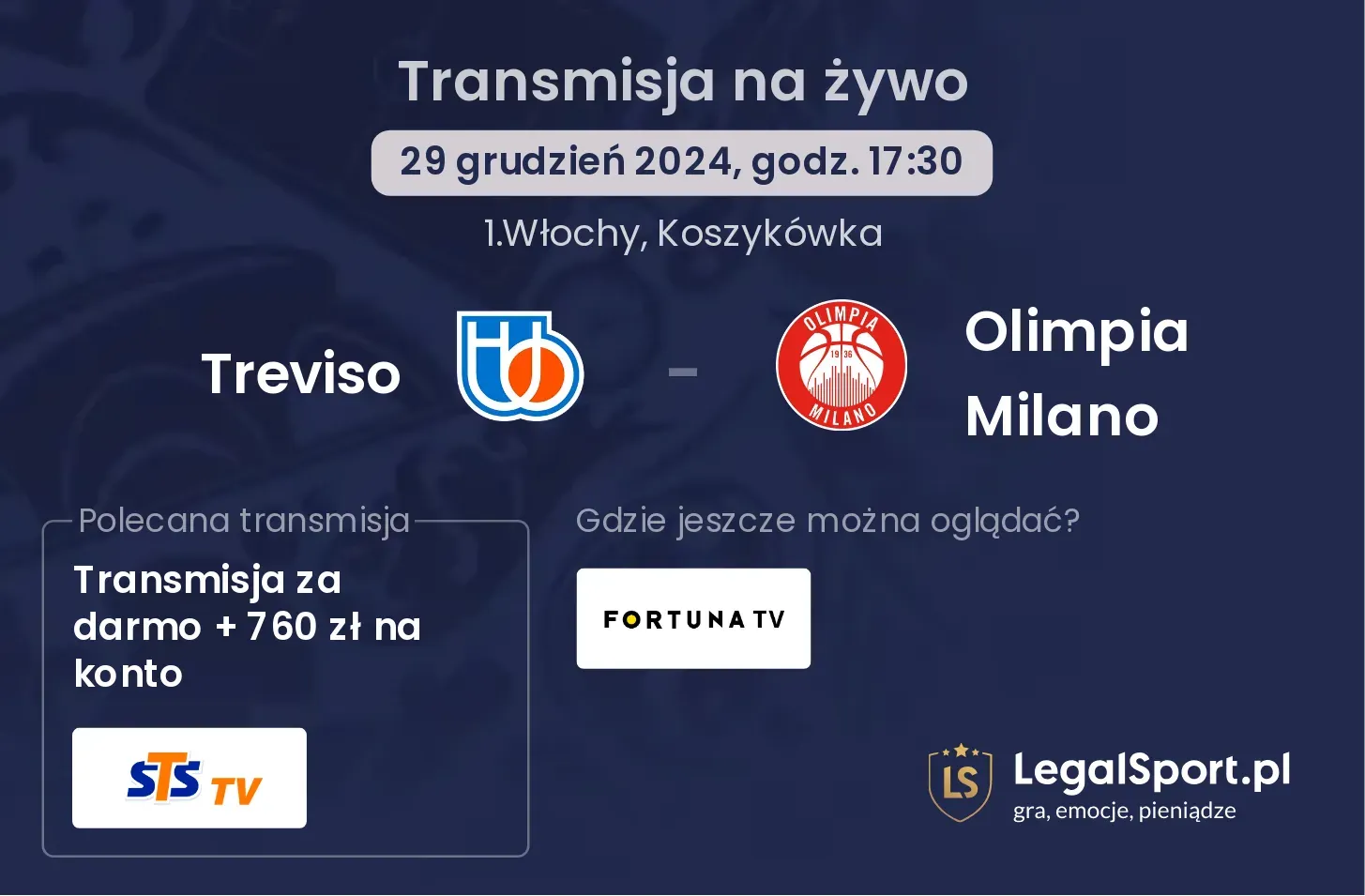 Treviso - Olimpia Milano transmisja na żywo