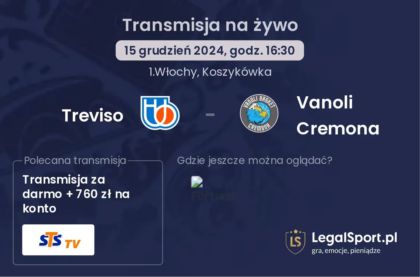 Treviso - Vanoli Cremona gdzie oglądać transmisję?