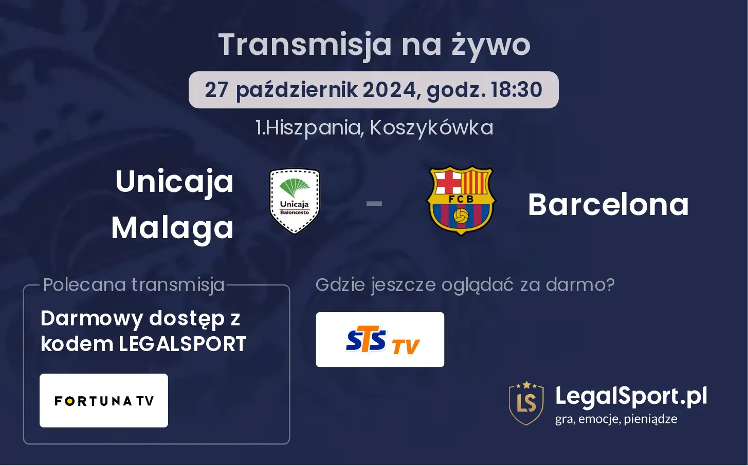 Unicaja Malaga - Barcelona transmisja na żywo